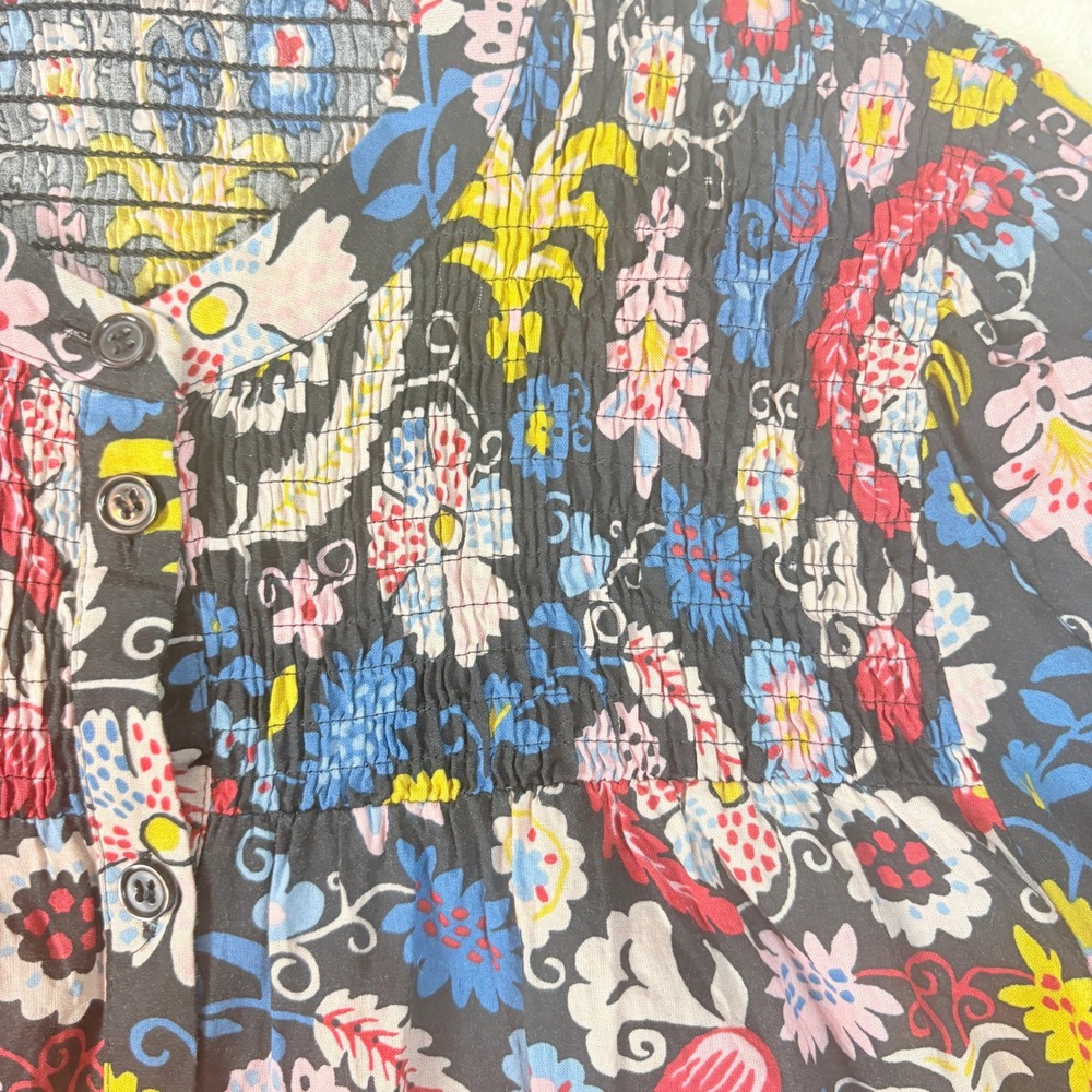 Boden Blouse Women Sz US 6 UK 10 Floral Paisley Smocked Cotton Multi Color - Picture 6 of 13